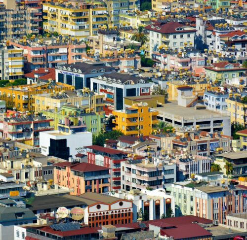 Antalya Turkey city skyline with many buildings under sky