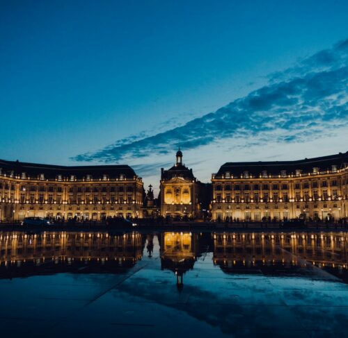 Modern white concrete building architecture in Bordeaux city center France