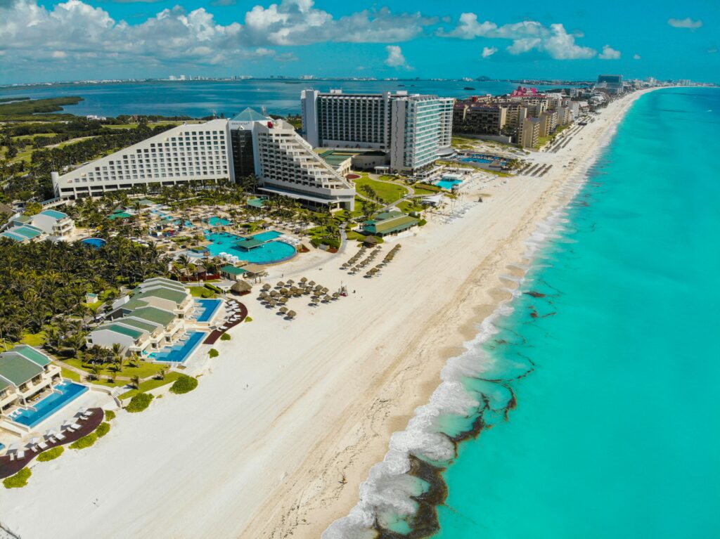 Aerial photo of Cancun - Quintana Roo - view on the caribbean ocean