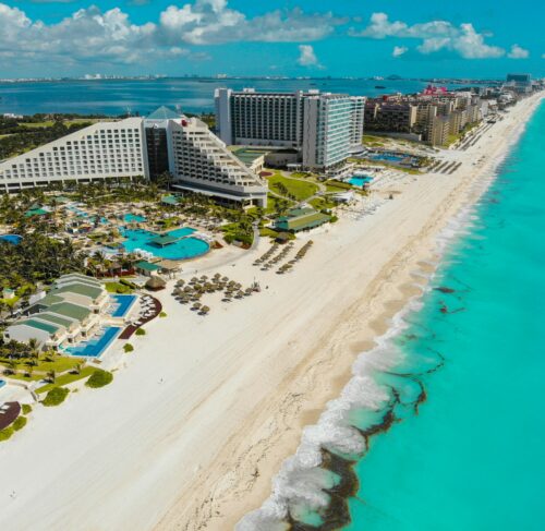 Aerial photo of Cancun - Quintana Roo - view on the caribbean ocean