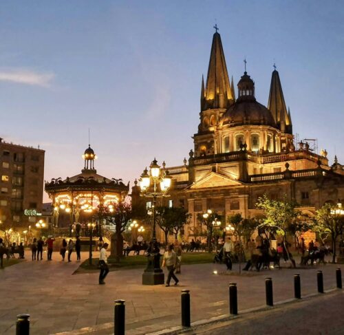 People standing in front of Guadalajara Cathedral at Plaza de Armas, Jalisco, Mexico