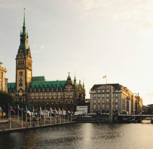 Speicherstadt brick warehouse buildings along Hamburg canal waterfront in Germany