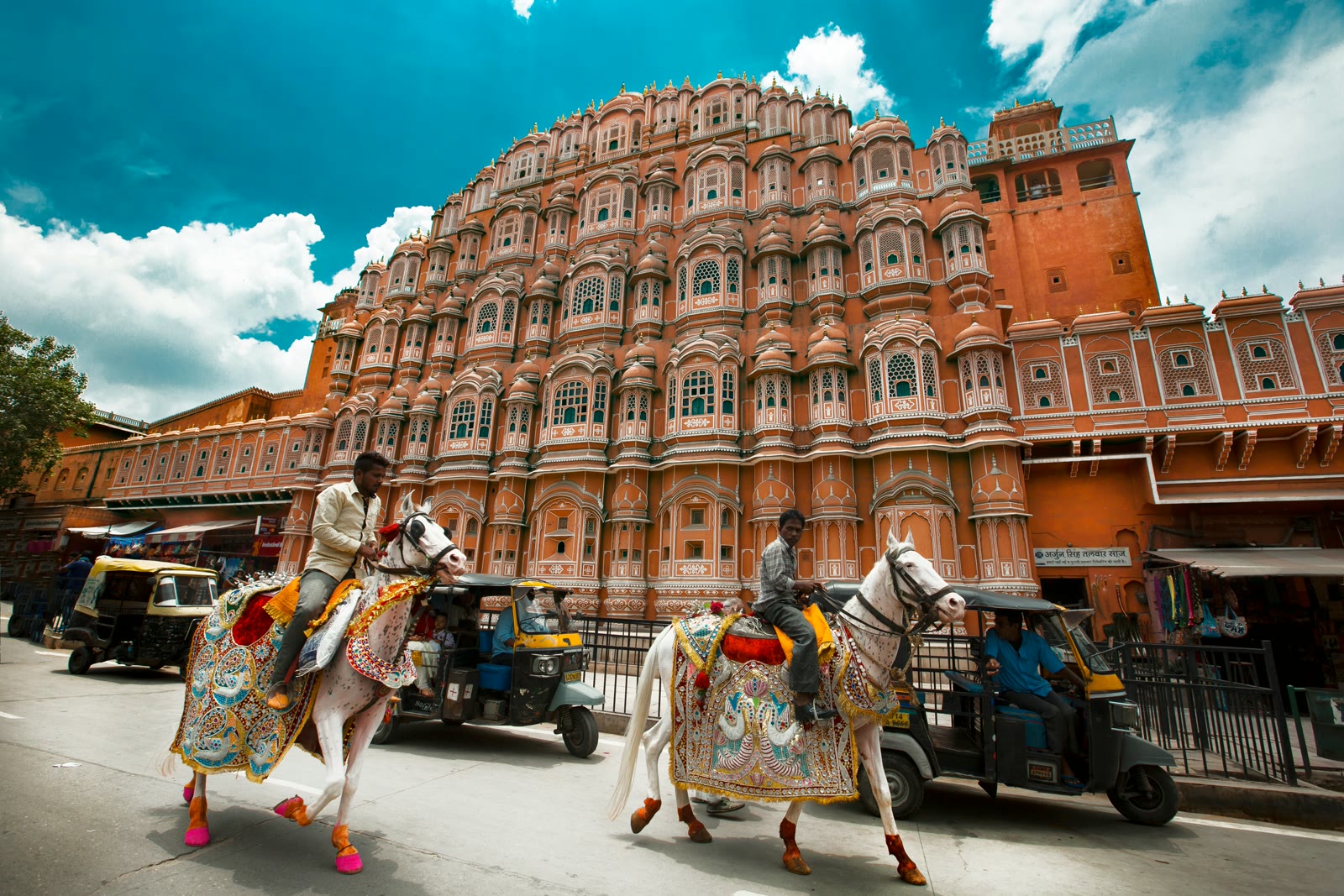 Hawa Mahal palace facade with traditional Rajasthani architecture in Jaipur India