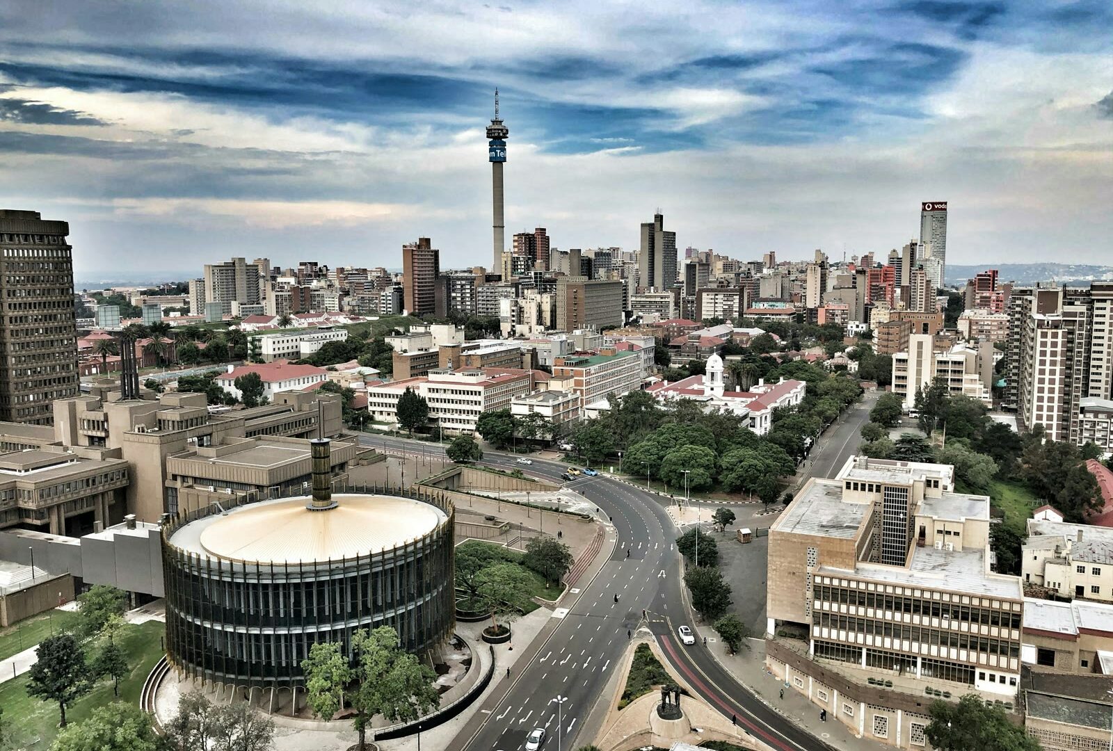 Aerial view of Johannesburg city skyline in South Africa during daytime
