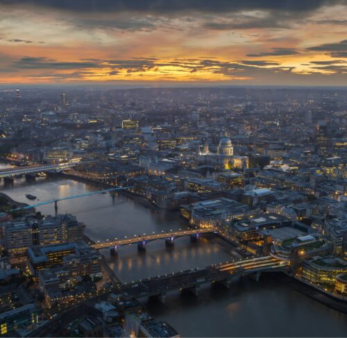 Aerial photography of London cityscape with River Thames