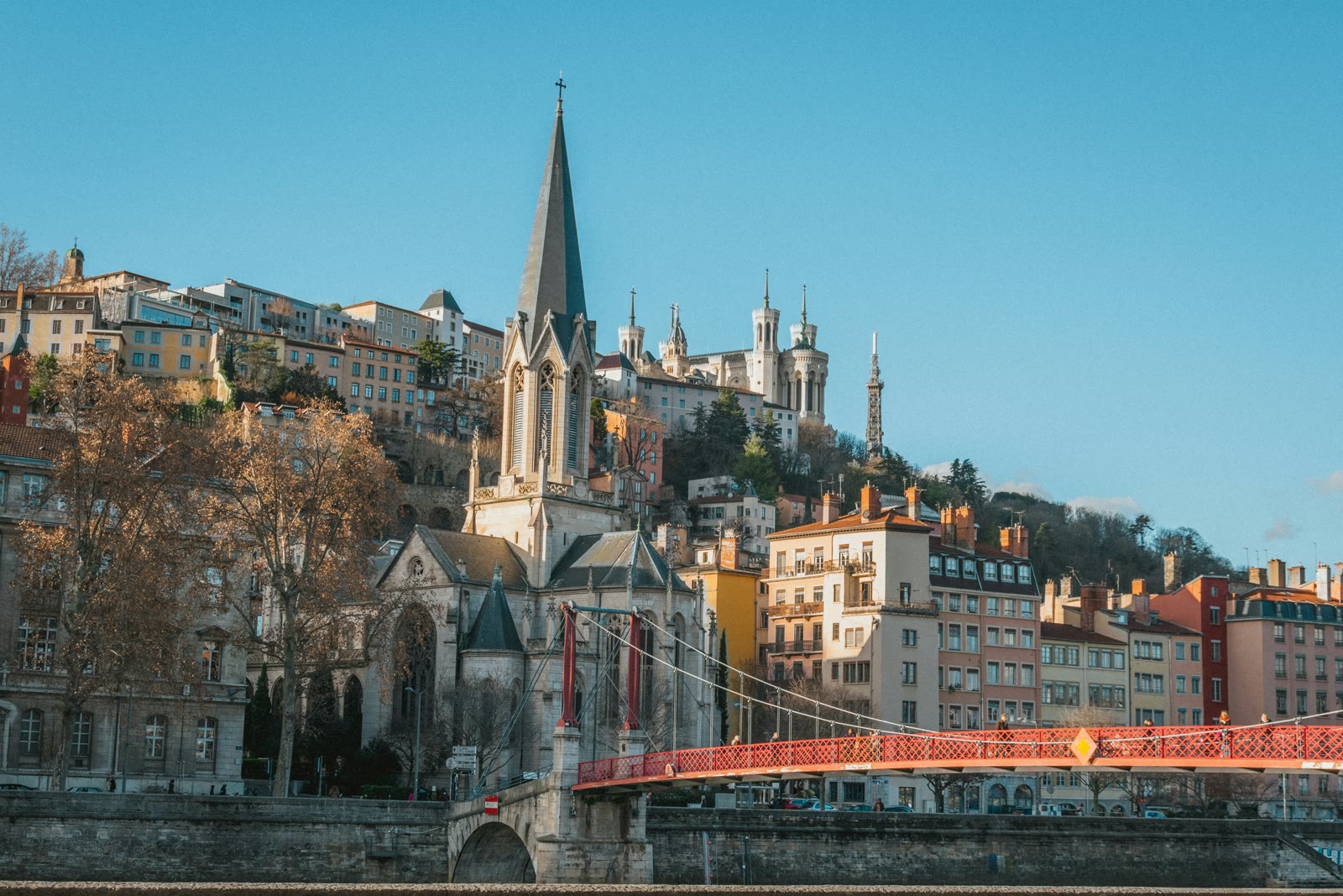 Aerial view of Lyon France with the Saone River and cityscape