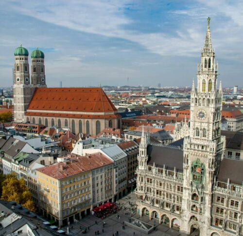 Aerial view of Munich city from an elevated viewpoint Germany