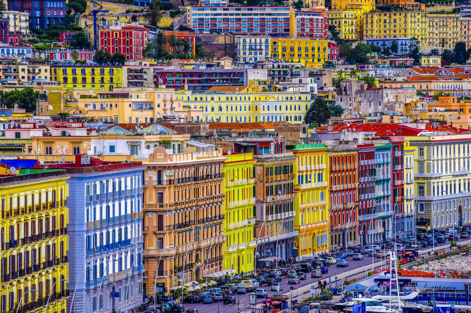 Aerial view of Naples Italy with Mount Vesuvius and the Bay of Naples