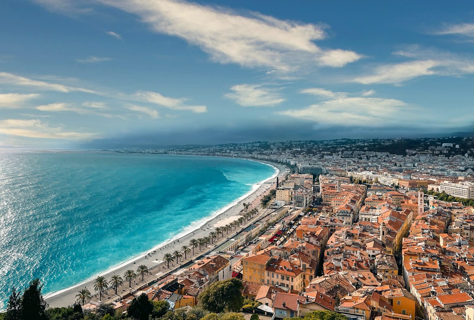Aerial view of Nice France showing city coastline and Mediterranean Sea