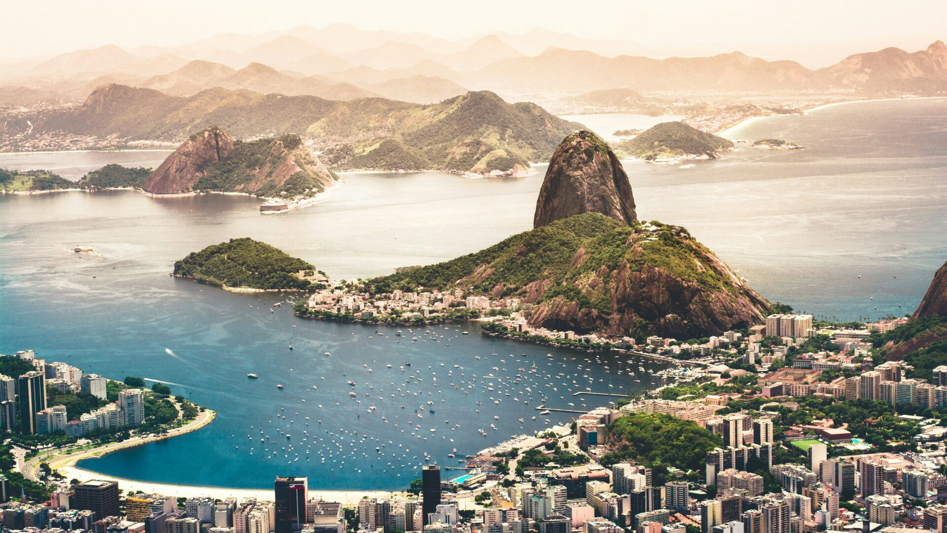 Aerial photography of Rio de Janeiro coastal cityscape near the sea