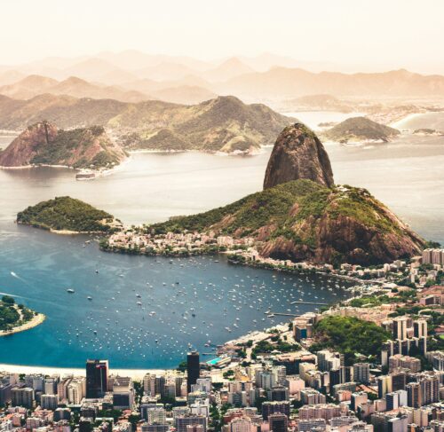 Aerial photography of Rio de Janeiro coastal cityscape near the sea