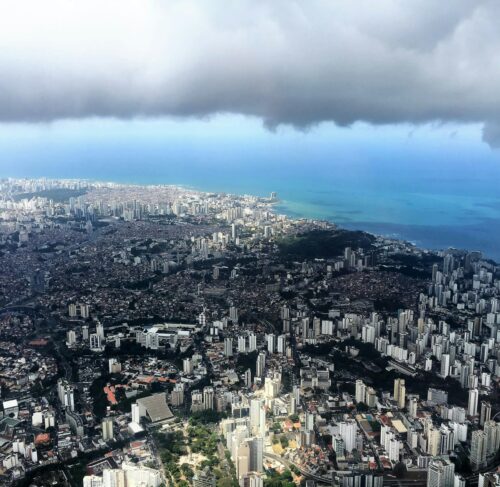 Salvador Bahia Brazil cityscape with modern skyscrapers under blue sky