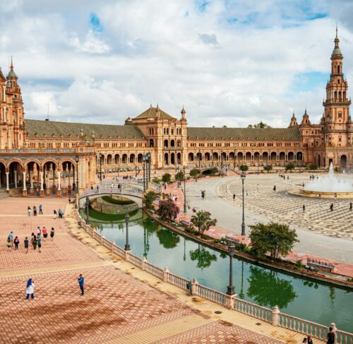 Plaza de Espana in Seville Spain with fountain and grand architecture
