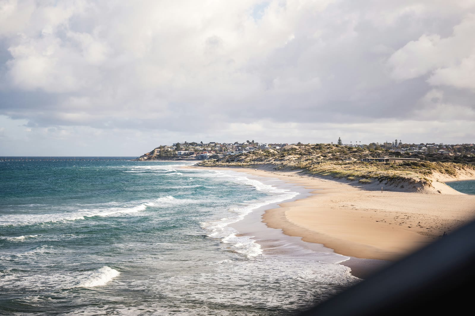 Distant view of the beach and coastline in Adelaide, South Australia, Australia