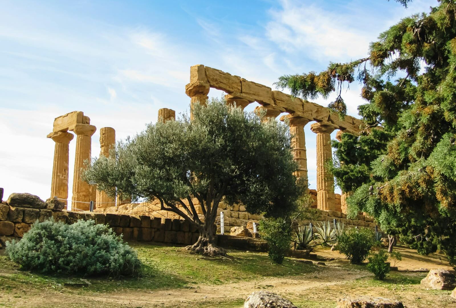 Stone structure with columns at the Valley of the Temples, Agrigento, Sicily, Italy