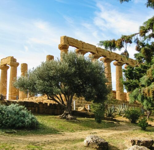Stone structure with columns at the Valley of the Temples, Agrigento, Sicily, Italy