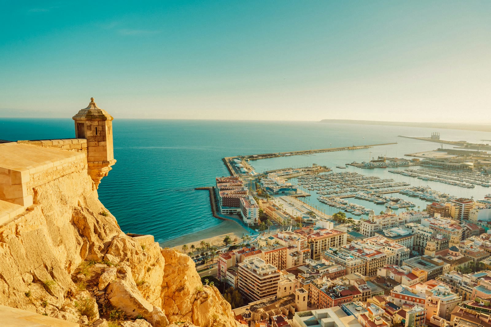 Elevated view of Alicante city and coastline, Valencia, Spain