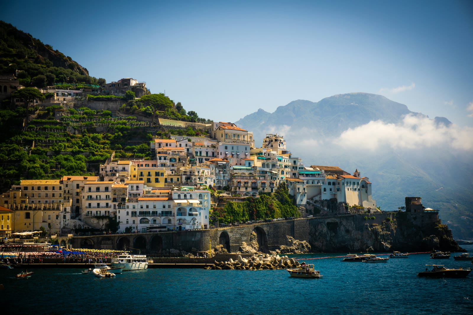 Amalfi cliffside village overlooking the Tyrrhenian Sea on the Amalfi Coast, Campania, Italy