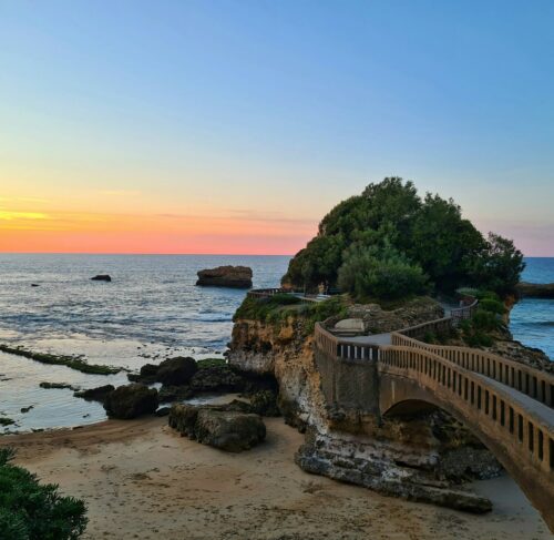 Wooden walkway over a beach in Biarritz, Nouvelle-Aquitaine, France