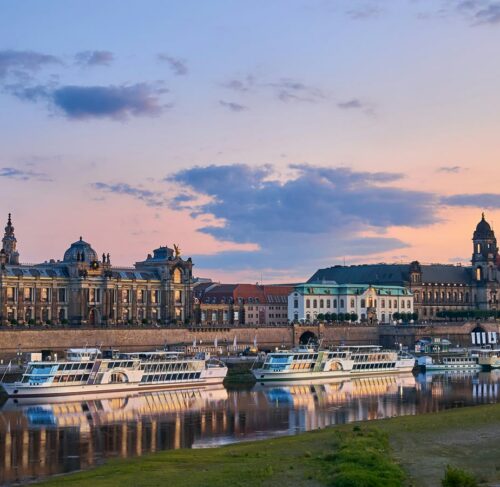 White and brown concrete building near the Elbe River in Dresden, Saxony, Germany