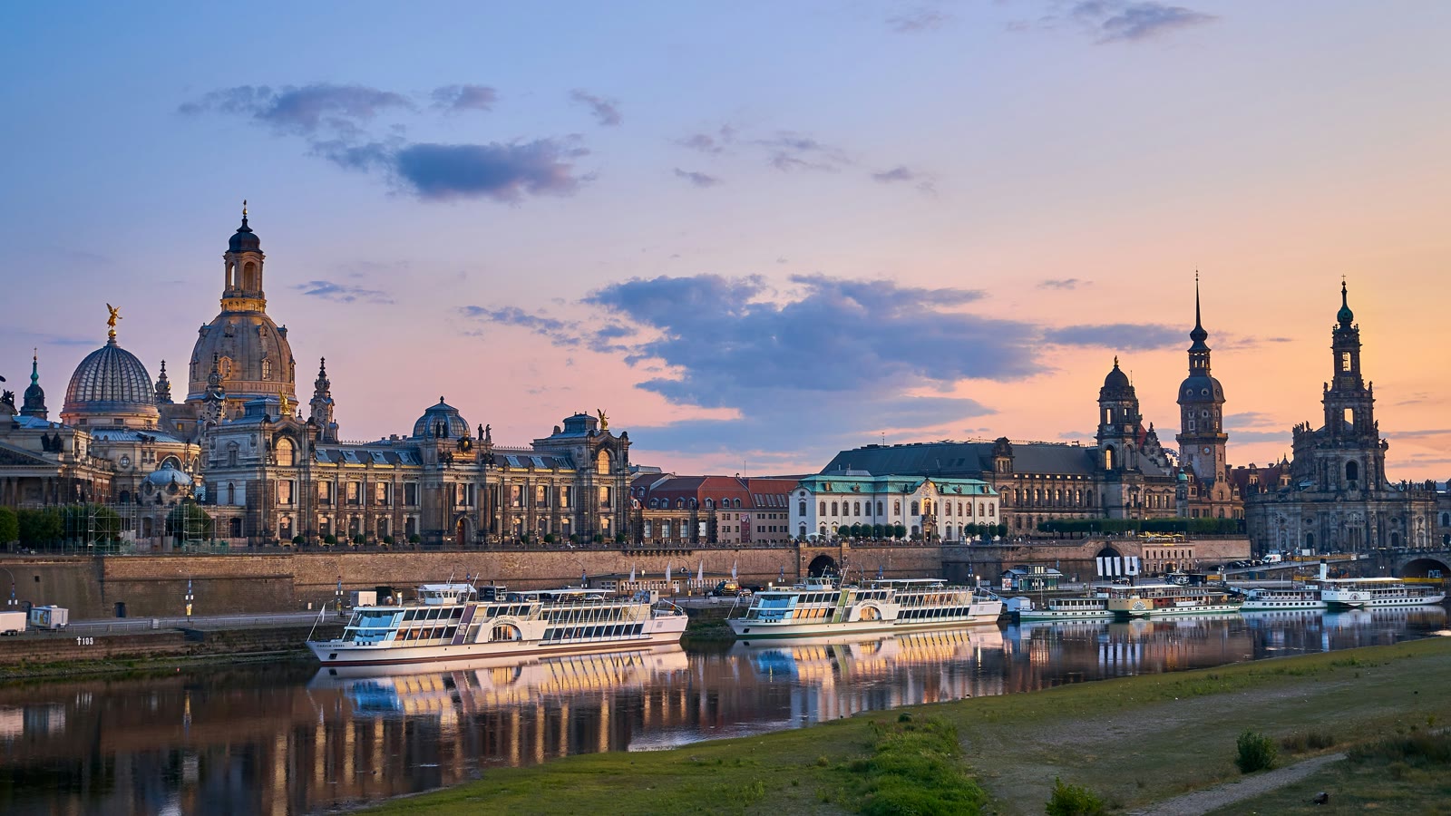 White and brown concrete building near the Elbe River in Dresden, Saxony, Germany