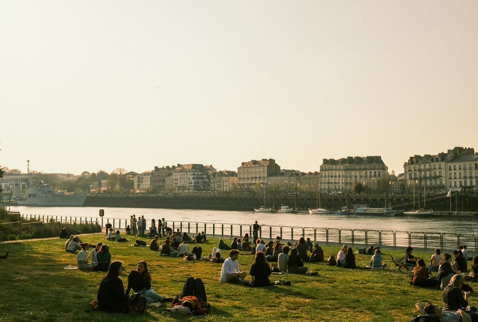 Scenic view of Nantes with the Loire River and green fields, Pays de la Loire, France