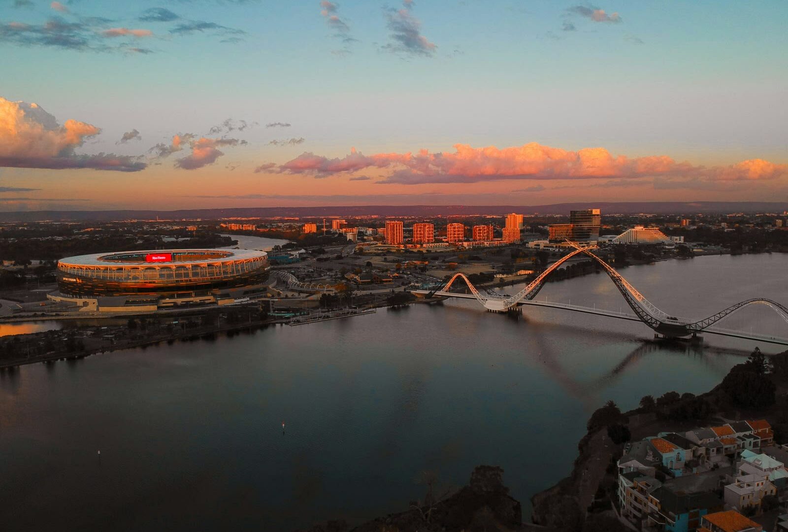 Perth city skyline with Swan River and parklands, Western Australia, Australia