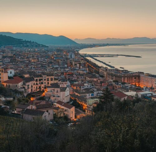 View of Salerno city with mountains in the background, Campania, Italy