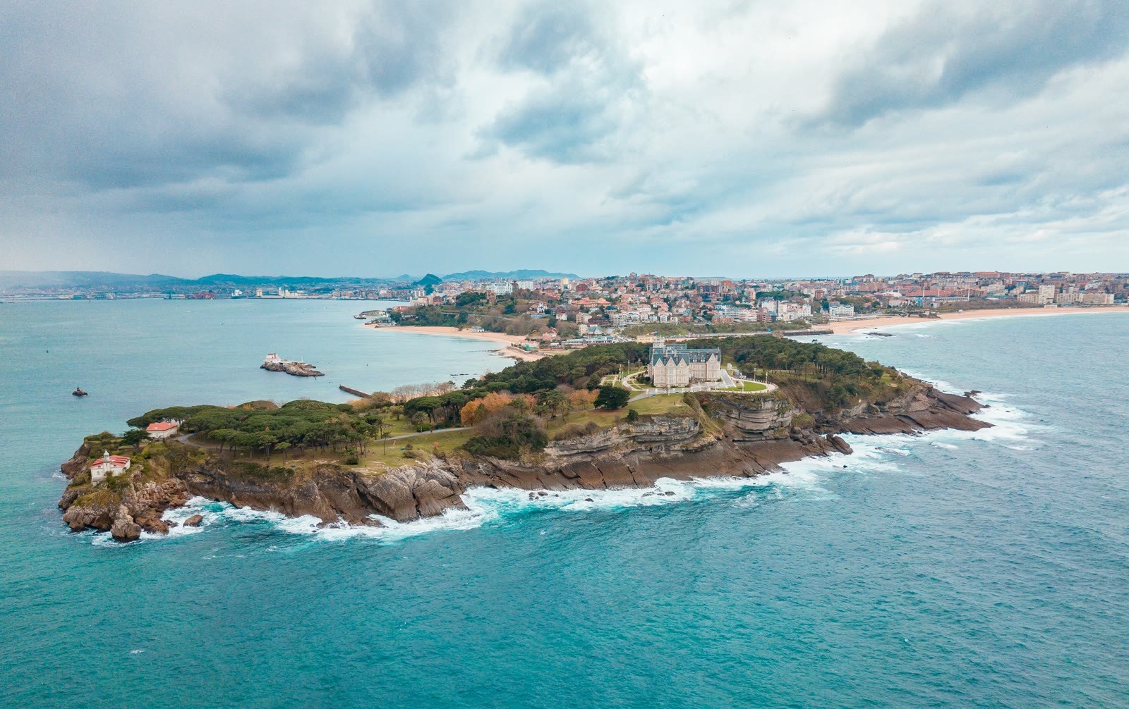 Island in the center of Santander Bay, Cantabria, Spain