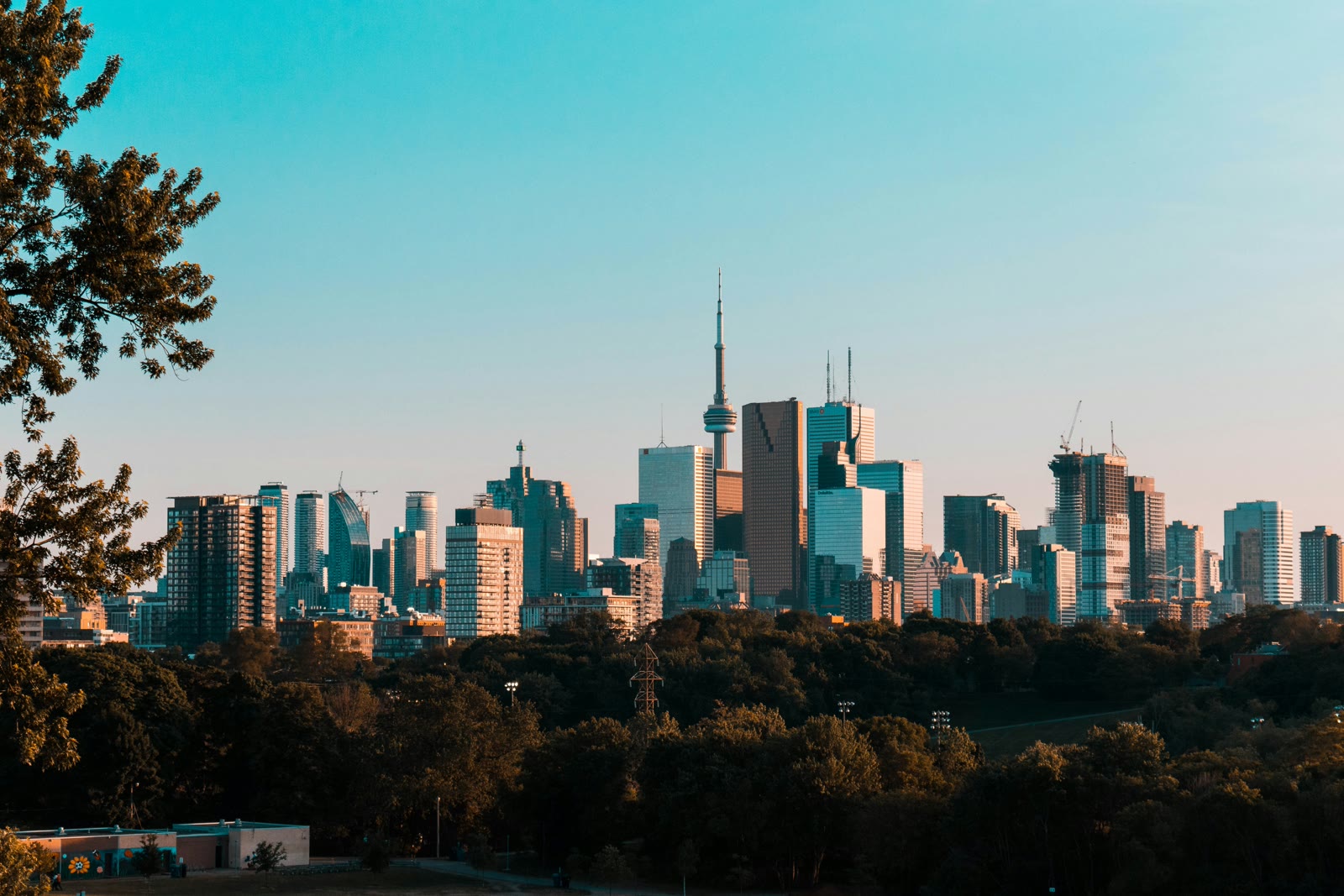 Toronto skyline with downtown high-rise buildings on a clear day, Ontario, Canada