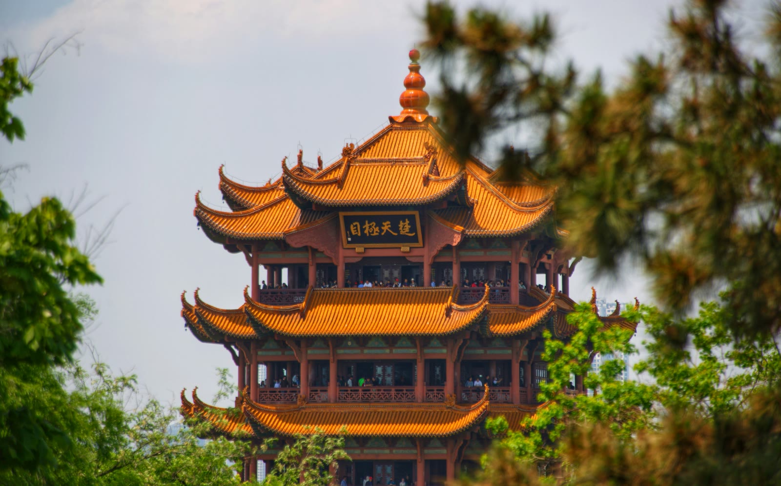 Aerial view of Wuhan skyline with Yellow Crane Tower in Hubei, China
