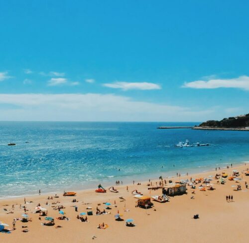 People near the seashore in Albufeira, Algarve, Portugal
