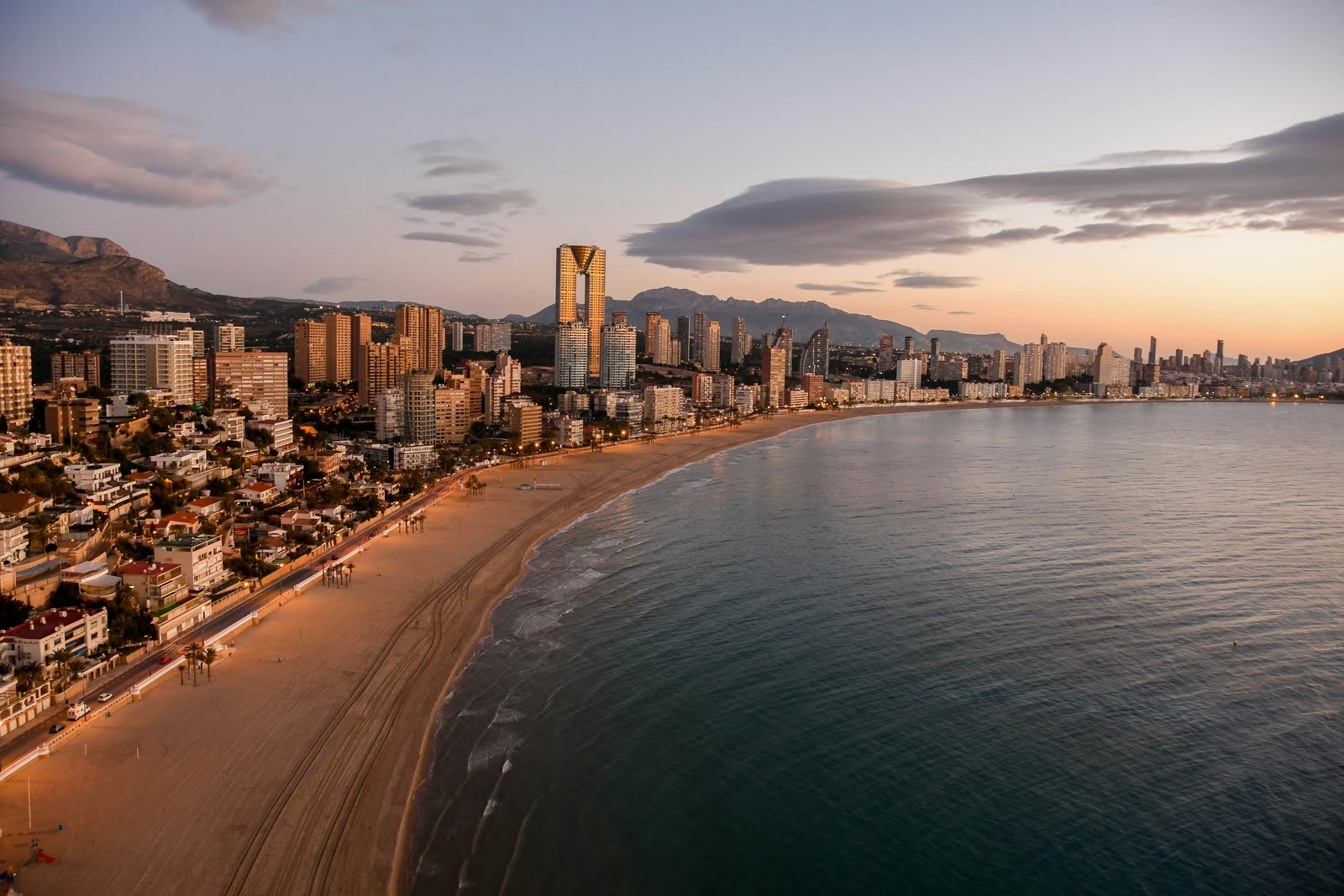 City skyline near the water in Benidorm, Valencia, Spain