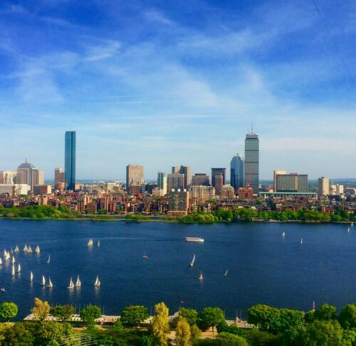 Waterfront city skyline in Boston, Massachusetts, United States