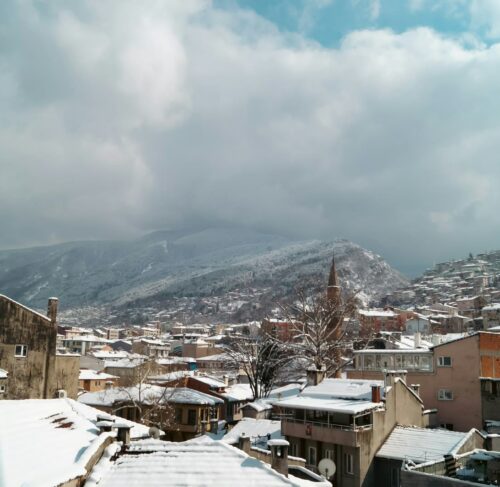 View of the city with a mountain in background in Bursa, Turkey
