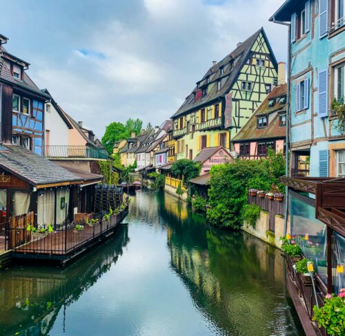 Timber-framed buildings along canal in Colmar, Grand Est, France