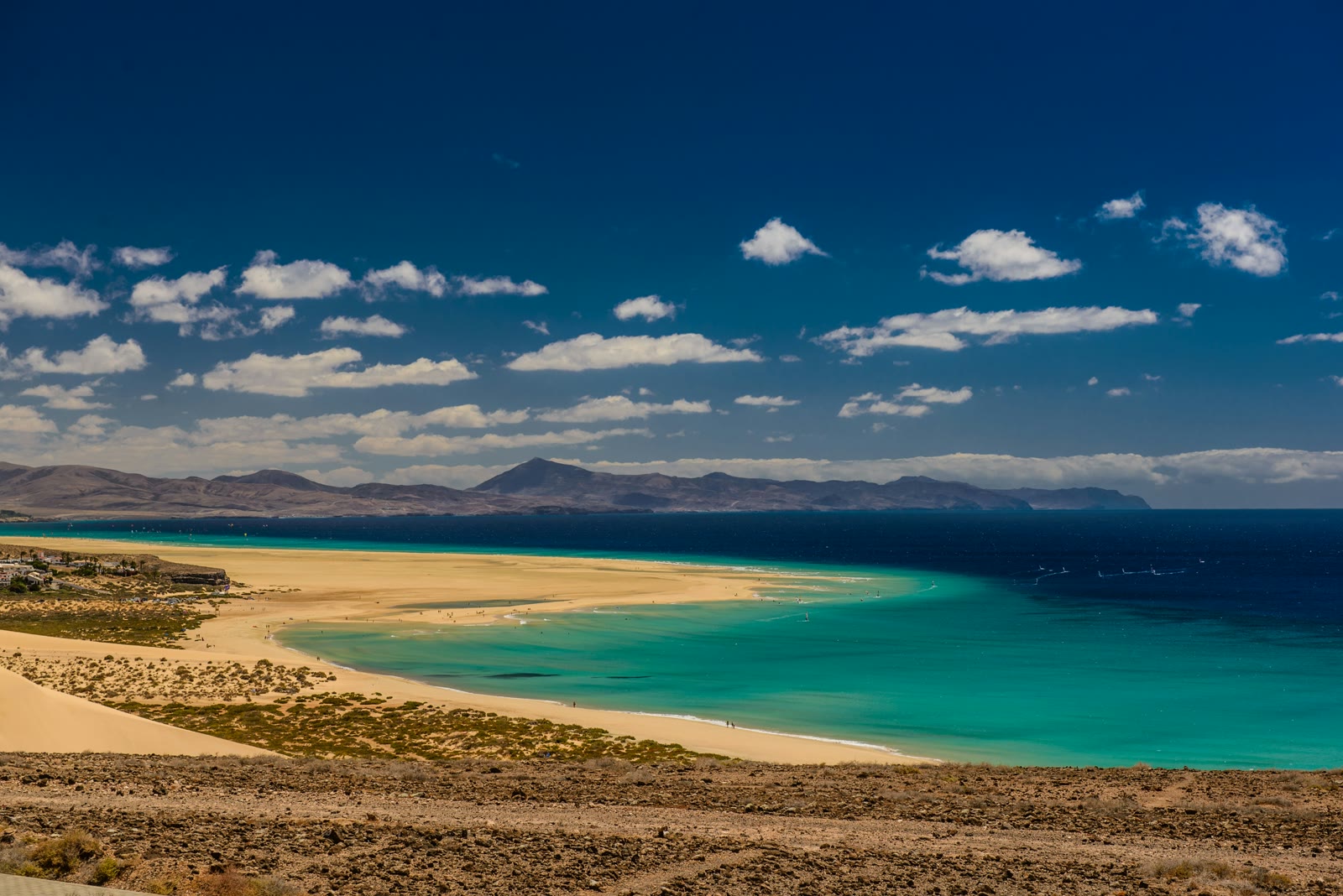 Calm water under blue sky in Fuerteventura, Canary Islands, Spain
