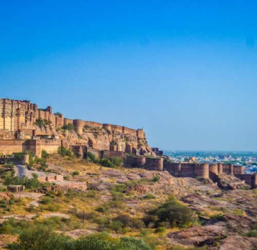 Blue city view from Mehrangarh hilltop in Jodhpur, Rajasthan, India