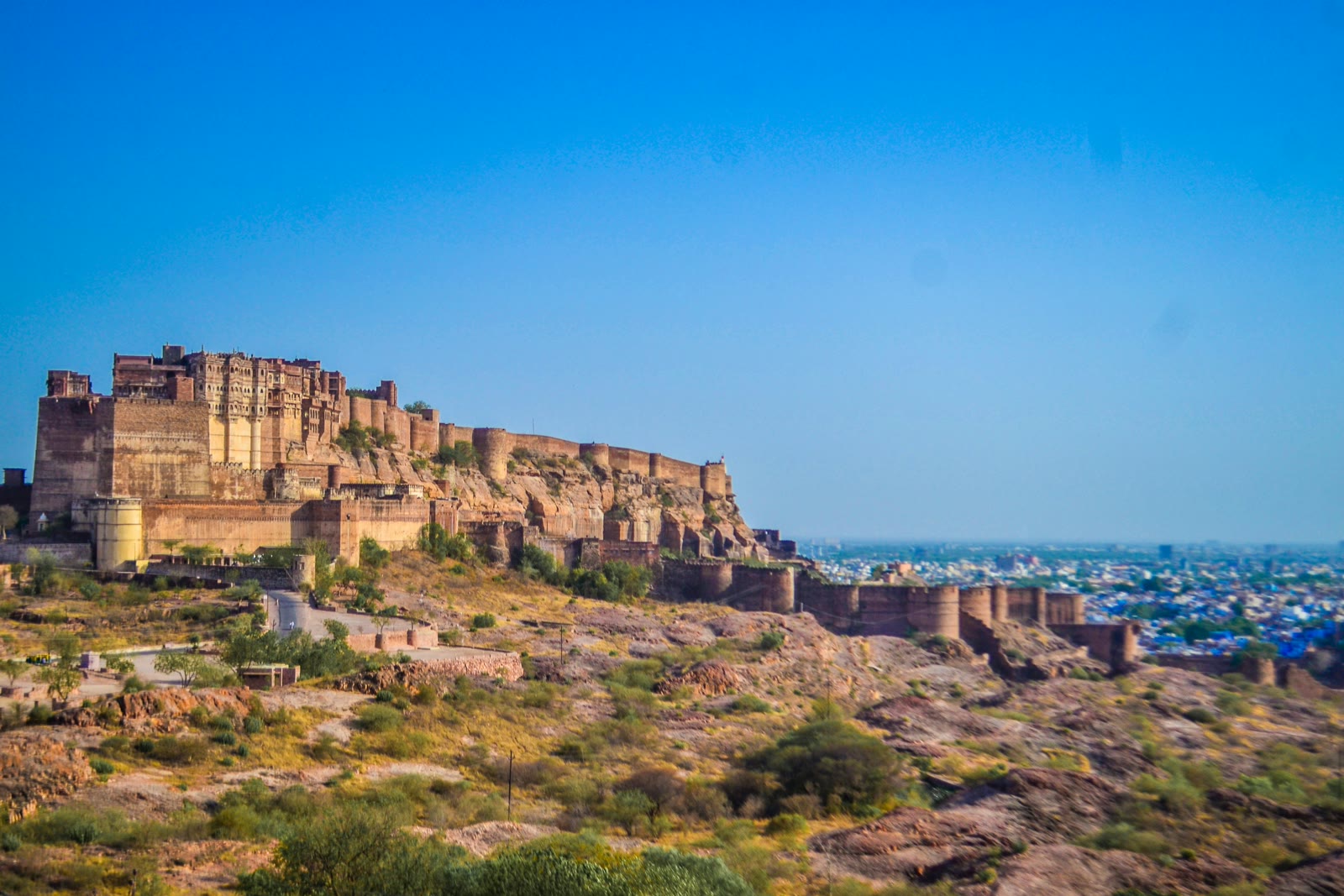 Blue city view from Mehrangarh hilltop in Jodhpur, Rajasthan, India