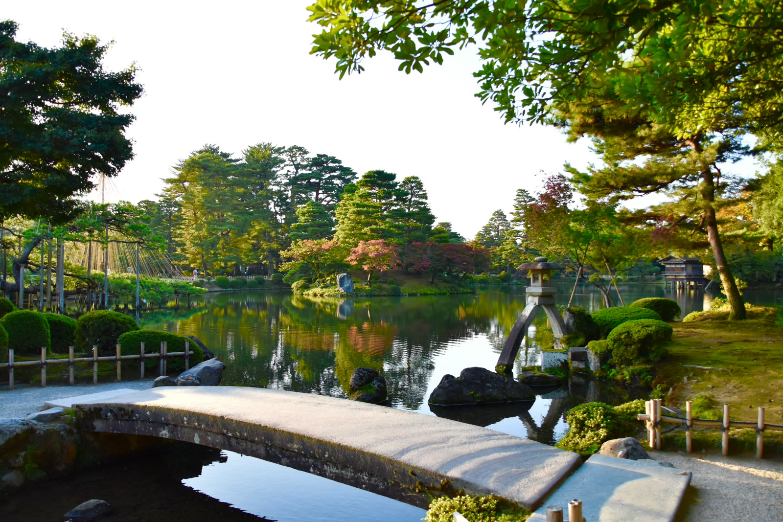 Bridge over a pond in a Japanese garden in Kanazawa, Ishikawa, Japan