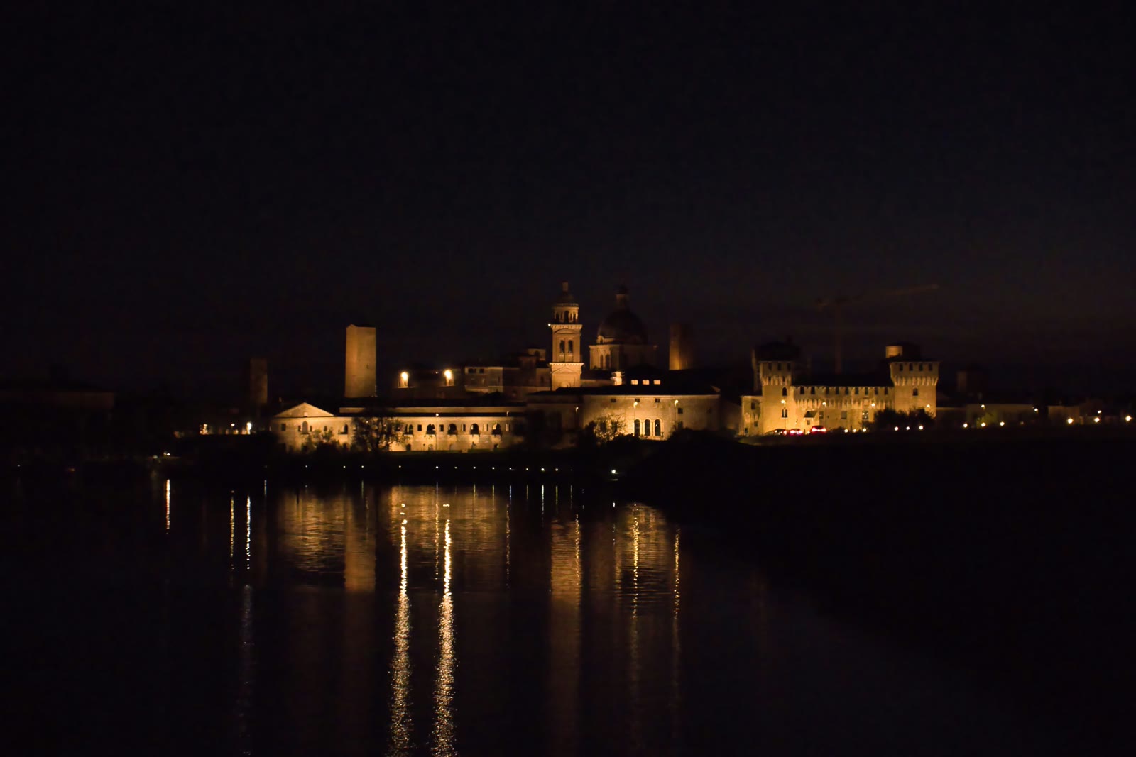 City at night in Mantua, Lombardy, Italy