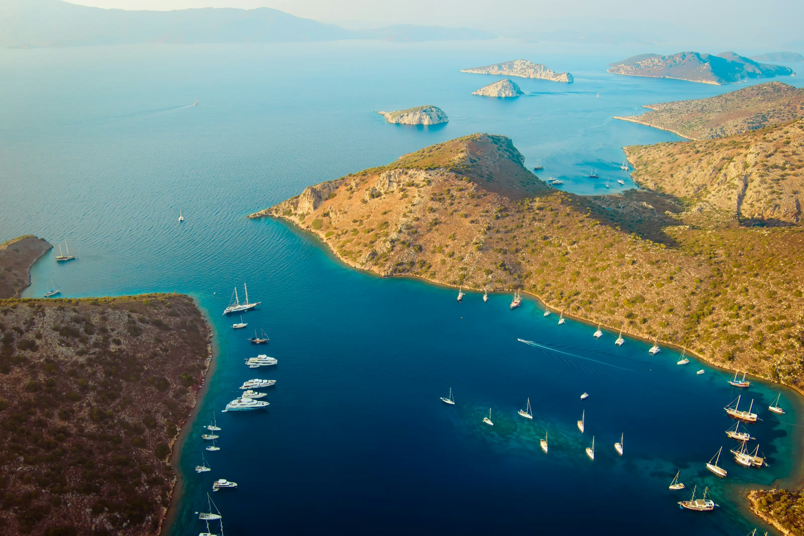 Large body of water filled with many boats in Marmaris, Mugla, Turkey