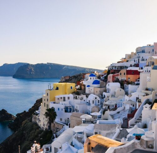 White houses near the water in Mykonos, Cyclades, Greece