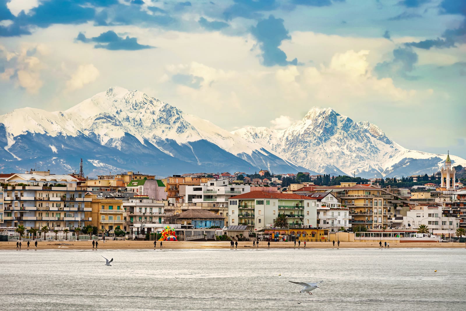 View of the city with mountains in background in Pescara, Abruzzo, Italy