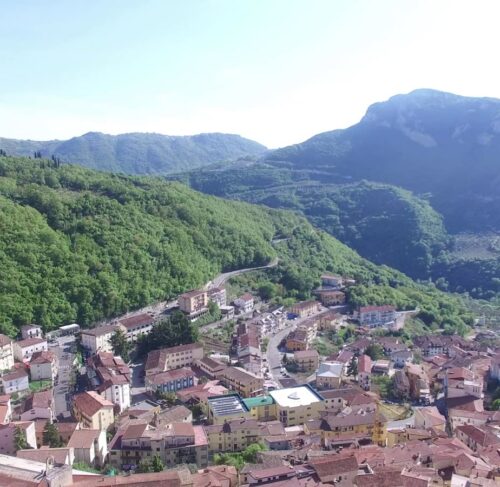 Aerial view of Vietri di Potenza town in the Basilicata Apennines, Italy