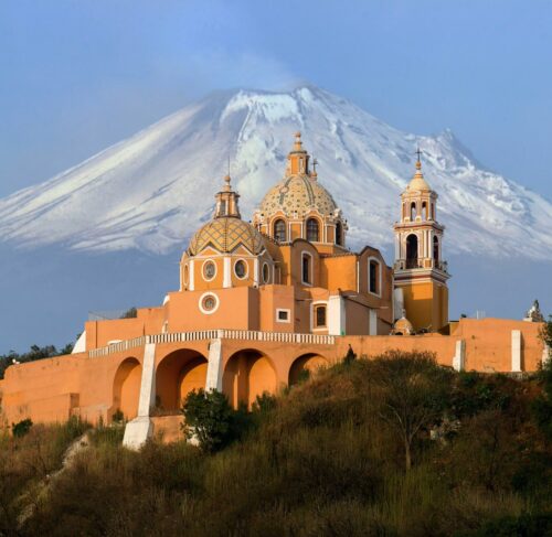 Aerial view of the cathedral in Puebla, Puebla, Mexico