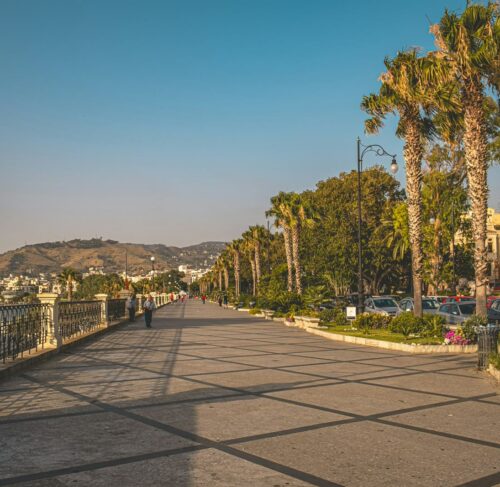 Street with palm trees in Reggio Calabria, Calabria, Italy