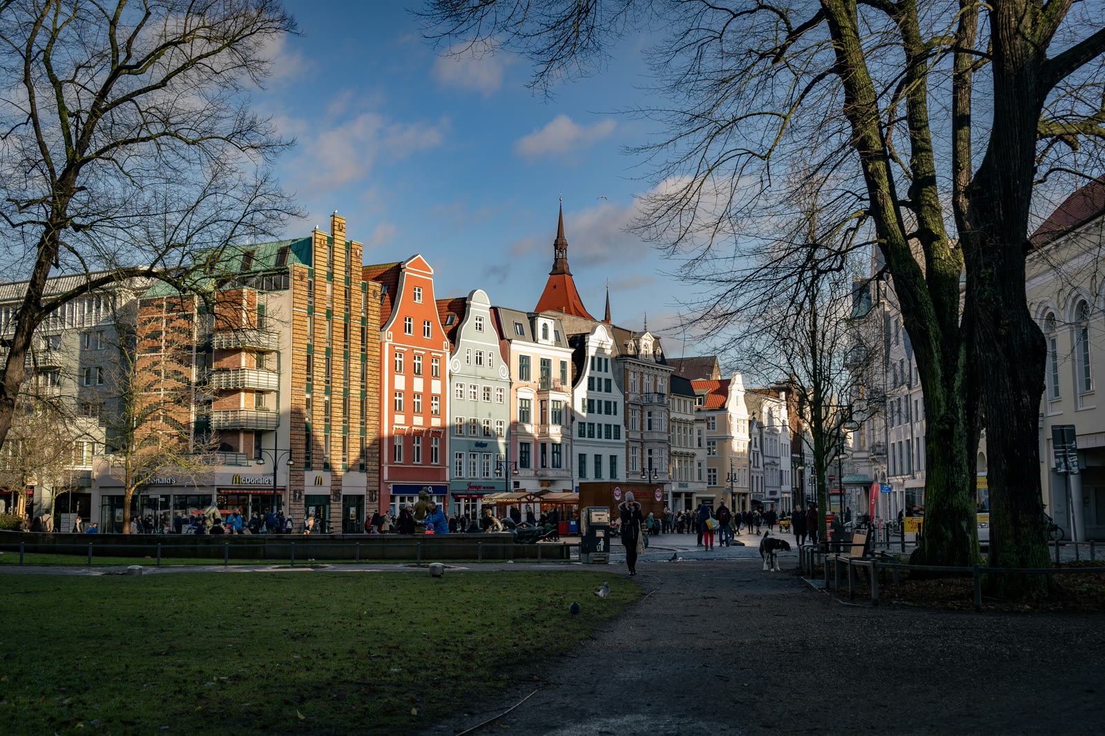 People walking along a street in Rostock, Mecklenburg-Vorpommern, Germany