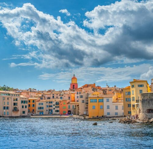 Buildings along the waterfront in Saint-Tropez, Provence-Alpes-Cote d'Azur, France
