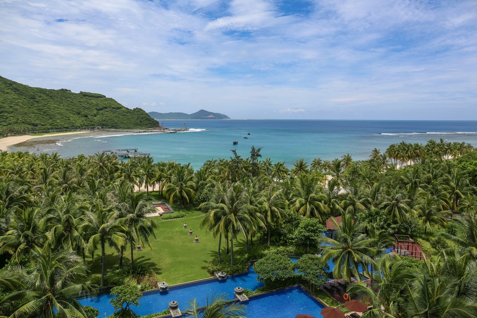 Green palm trees near the seashore in Sanya, Hainan, China
